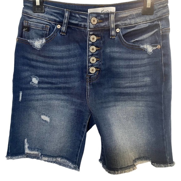 Kancan Estilo Distressed Button Fly Bermuda Denim Shorts - Picture 5 of 11